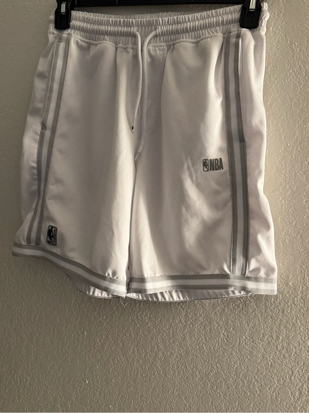 NBA White Athletic Basketball Shorts with Gray Trim